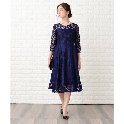 レースレディース Lace Ladies ミモレ丈総レースクラシックワンピース・ドレス (ネイビー) レースレディース Lace Ladies ミモレ丈総レースクラシックワンピース・ドレス (ネイビー)