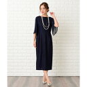レースレディース Lace Ladies シースルーフレア袖×花柄総レースフォーマルワンピース・ドレス (Aネイビー)(4)
