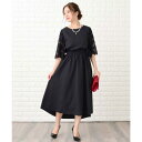 レースレディース Lace Ladies スリット入りレースフレア袖フィッシュテールフォーマルワンピース・ドレス (Aブラック)