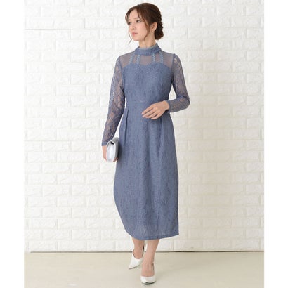 レースレディース Lace Ladies デコルテシースルー×レース袖クラシカルワンピースドレス (ブルーグレー) レースレディース Lace Ladies デコルテシースルー×レース袖クラシカルワンピースドレス (ブルーグレー)