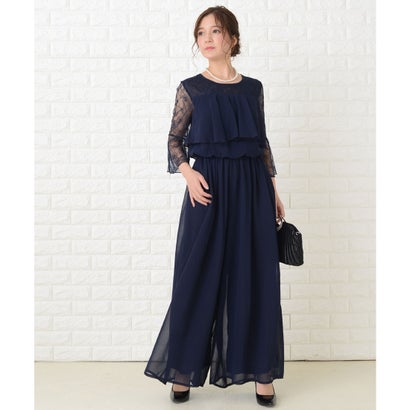 レースレディース Lace Ladies ロング丈 シフォン パンツドレス・オールインワン (ネイビー)
