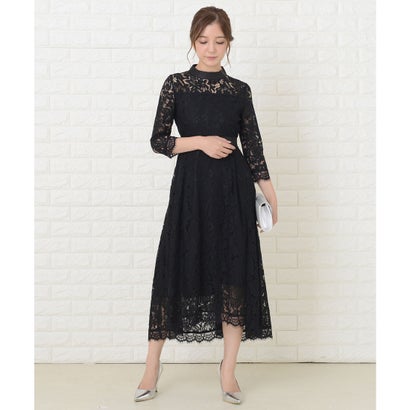 レースレディース Lace Ladies 総レース長袖スタンドネックフィッシュテールフォーマルワンピースドレス (ブラック)