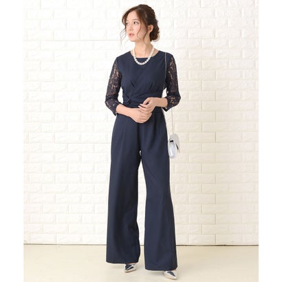 レースレディース Lace Ladies レース七分袖ワイドレッグパンツドレス・オールインワン (ネイビー) レースレディース Lace Ladies レース七分袖ワイドレッグパンツドレス・オールインワン (ネイビー)
