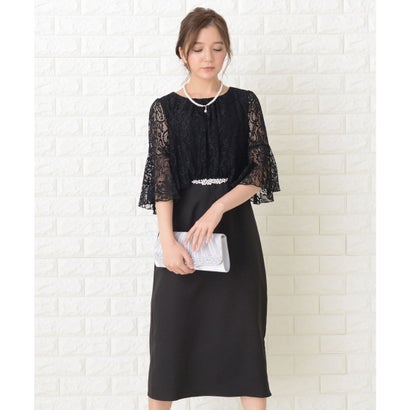 レースレディース Lace Ladies 花柄レースミモレ丈パーティドレス・ワンピース （ブラック）