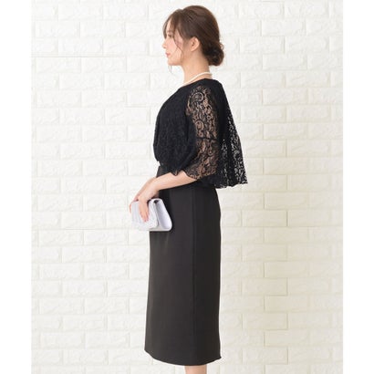 レースレディース Lace Ladies 花柄レースミモレ丈パーティドレス・ワンピース （ブラック）