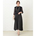 レースレディース Lace Ladies 七分袖レース袖ロング丈フィッシュテールワンピース・ドレス (ブラック)