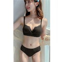 レースレディース Lace Ladies 谷間メイク ノンワイヤーブラ&ショーツ 2点セット【返品不可商品】 (ブラック)