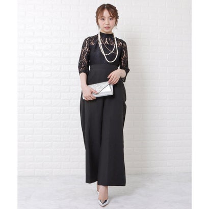 レースレディース Lace Ladies レース切替ハイウエストワイドパンツドレス (ブラック) レースレディース Lace Ladies レース切替ハイウエストワイドパンツドレス (ブラック)