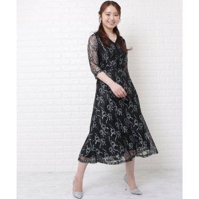 レースレディース Lace Ladies 総レースVネックワンピースドレス (ブラック) レースレディース Lace Ladies 総レースVネックワンピースドレス (ブラック)