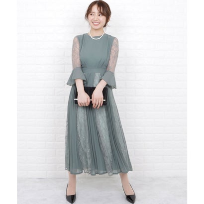 レースレディース Lace Ladies レースプリーツ切替ロングワンピースドレス （ミント）