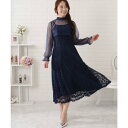 レースレディース Lace Ladies シフォンブラウス付きレーシィキャミソールワンピース (ネイビー)