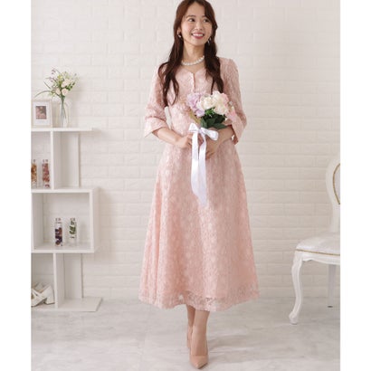 レースレディース Lace Ladies 総レース7分袖Vネックフレアワンピース (ピンク) レースレディース Lace Ladies 総レース7分袖Vネックフレアワンピース (ピンク)