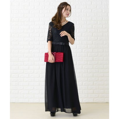 レースレディース Lace Ladies レース&シフォンAラインロングワンピース・ドレス (ブラック) レースレディース Lace Ladies レース&シフォンAラインロングワンピース・ドレス (ブラック)