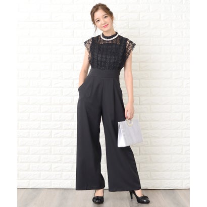 レースレディース Lace Ladies ハイウエストレース切り替えパンツドレス・オールインワン (ブラック) レースレディース Lace Ladies ハイウエストレース切り替えパンツドレス・オールインワン (ブラック)