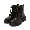 レースレディース Lace Ladies 厚底レースアップショートブーツ (ブラック)