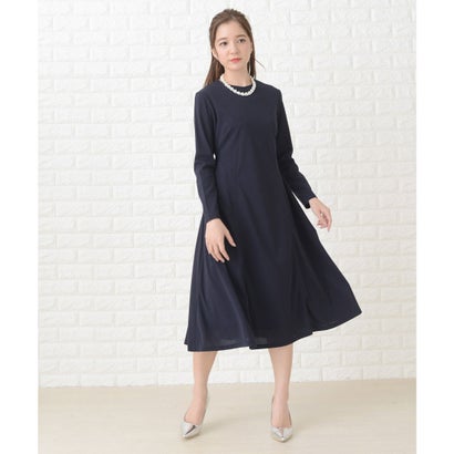 レースレディース Lace Ladies シンプル長袖フォーマルミモレ丈ワンピース・ドレス (ネイビー) レースレディース Lace Ladies シンプル長袖フォーマルミモレ丈ワンピース・ドレス (ネイビー)