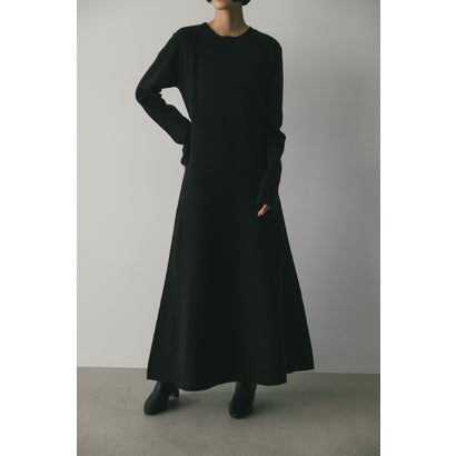 ロングスリーブフレアニットワンピース BLK