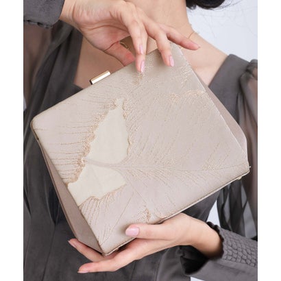 プールヴー PourVous リーフ柄バッグ （グレージュ）