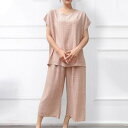 アイカ ica 選べる4柄 薄手 サラリ 涼しい 布帛 プリント レーヨン素材 ゆったり 半袖 Tシャツ & 七分丈 ガウチョパンツ パジャマ 上下セット (PK)