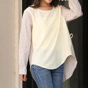 アイカ ica ラウンドヘム ゆったりAライン 布帛ストライプ&無地カットソー切り替え 長袖Tシャツ シャツブラウス (BE)