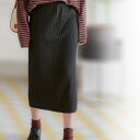 アイカ ica ストレッチ性抜群のリブニット素材 ミモレ丈タイトスカート (BK)