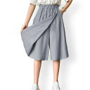 アイカ ica 涼しい サラリとした薄手ストレッチ素材 膝下丈 ラップスカート風 ガウチョパンツ (GR)
