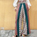 アイカ ica ラップデザイン エスニック柄 ふんわり薄手 シフォンジョーゼット ロング丈 ワイドパンツ (RD)
