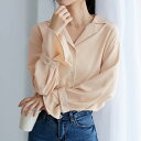 アイカ ica 落ち感のある薄手素材 ゆったりキャンディ袖 長袖 シャツブラウス (BE)
