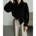 ラナン RANAN 花柄ジャカードボウタイブラウス (ブラック)