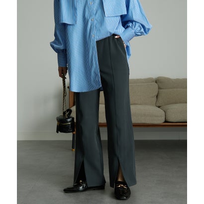 ラナン RANAN 機能付センタースリットフレアーパンツ （チャコール）