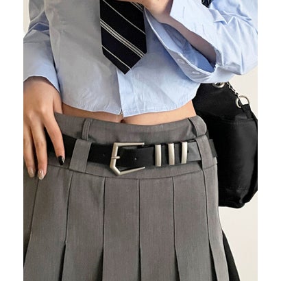 フロージュ florge 太めシルバーエッジバックル3ポイントレザーベルト （ブラック）