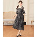 ドレスプラス DRESS+ ワンピース ドレス 総レース ミモレ丈 結婚式 (ダークグレー)