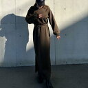 ジュノア JUNOAH スウェットウエストドロストワンピース (ダークブラウン)