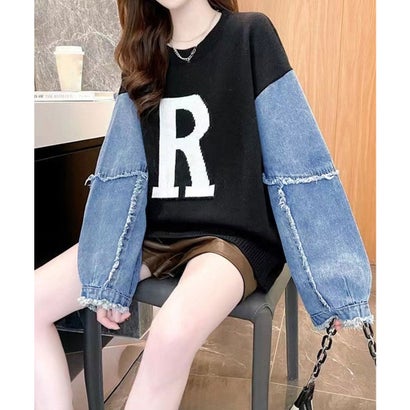 ドッキングニット デニムシャツ 切り替え