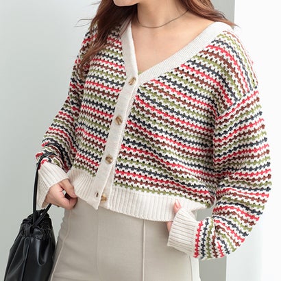 ジーラ GeeRA ボーダージャカードショートカーデ （アイボリー系）のサムネイル