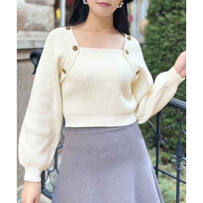 ジュリアブティック JULIA BOUTIQUE ボタン付きバルーンスリーブニットトップス/23591 (Ivory)