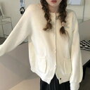 デューリリー Dewlily スタジャン風ニットカーディガン レディース 10代 20代 30代 韓国ファッション 秋 冬 カジュアル 可愛い 上品 羽織り 無地 シンプル 防寒 (ホワイト)
