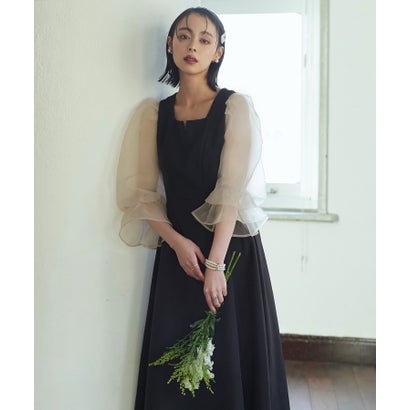 ルイルエブティック RUIRUE BOUTIQUE オーガンジースリーブ フレアワンピースドレス (ブラック×ベージュ) ルイルエブティック RUIRUE BOUTIQUE オーガンジースリーブ フレアワンピースドレス (ブラック×ベージュ)