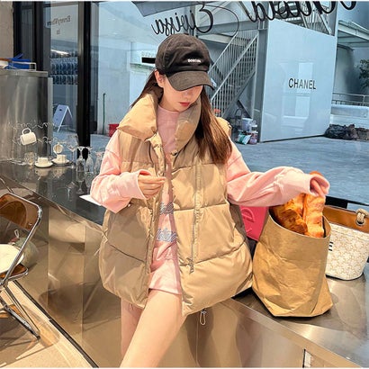 アンドカワイイ And Kawaii 中綿ダウンベスト カジュアル フェミニン 秋冬新作 全3色 秋 冬 韓国 （キャメル）