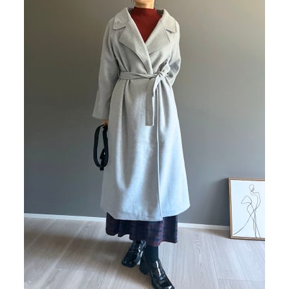 ジュエローブ Jewelobe ワイドラペルラップロングコート （グレー）