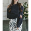ジュリアブティック JULIA BOUTIQUE 肩パール付きシャギータッチニットトップス/23588 (Navy)(4)
