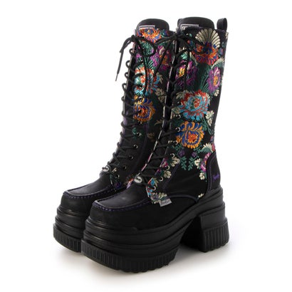 ヨースケ YOSUKE 4468023 厚底レースアップブーツ （ブラックパープル）