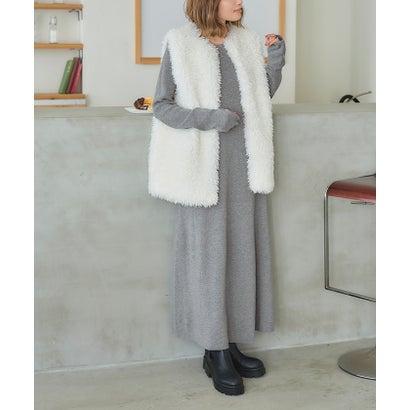 ティティベイト titivate クルーネックフレアシルエットニットワンピース （グレー）