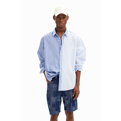 デシグアル Desigual ストライプパッチワーク シャツ (ホワイト)