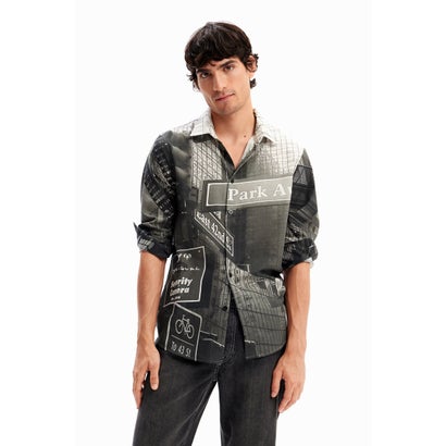 デシグアル Desigual NYニューヨーク ポプリンシャツ (グレー/ブラック)