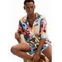 デシグアル Desigual コラージュ しなやかリゾートシャツ (ブルー)