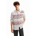 デシグアル Desigual ストライプ&ハート パッチワークシャツ (ホワイト)