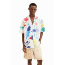 デシグアル Desigual 水彩画 シアサッカー リゾートシャツ (ホワイト)