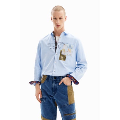 デシグアル Desigual パッチワーク オックスフォードシャツ (グレー/ブラック)