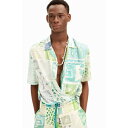 デシグアル Desigual 水彩画 パッチワーク リゾートシャツ (ホワイト)
